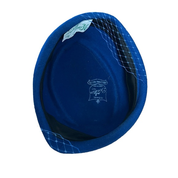 VTG Karen Lynn deep blue pillbox cap hat face mesh wool doeskin felt cosplay - Picture 3 of 5